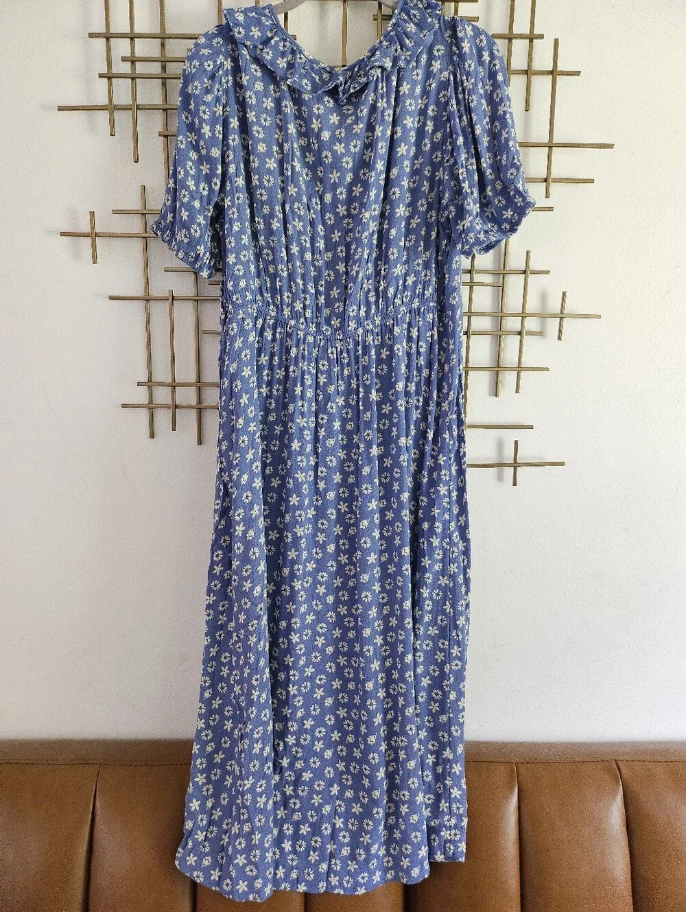 L- Free Assembly- Blue Floral Ruffle Dress - Picture 7 of 10